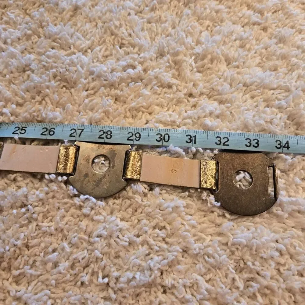 Gold Embossed Leather and Metal Disc Belt Small